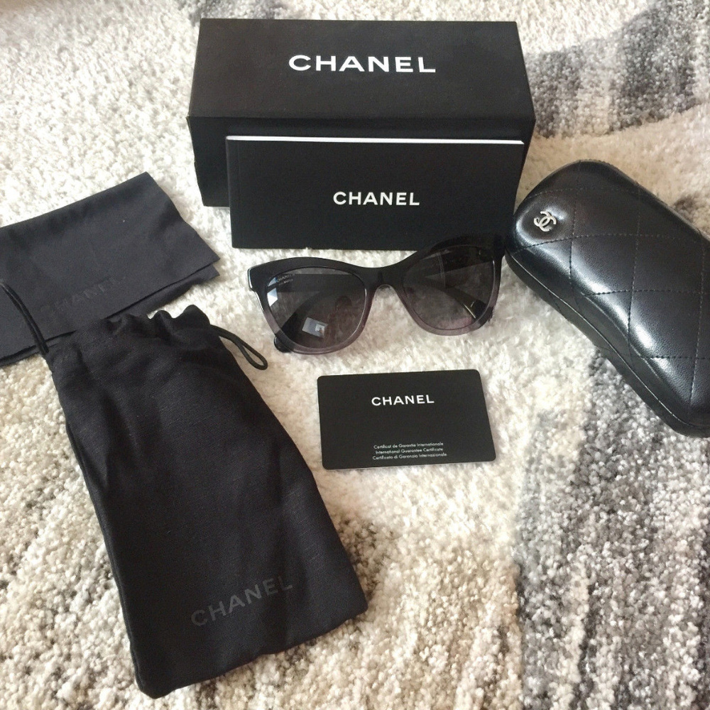 Chanel Cat-Eye Polarized Sunglasses Black & Grey